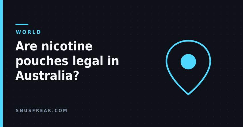 Illustration of a map pin in cyan on a dark background beside the article title about Australian nicotine pouch law