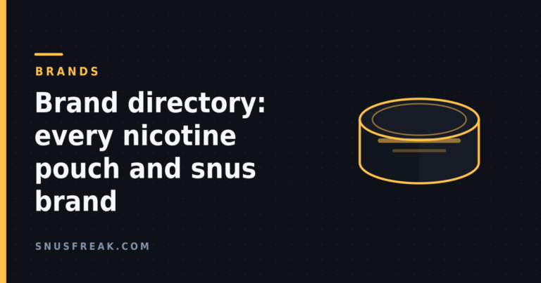Dark title card with an amber line drawing of a generic unbranded pouch can, headline reading brand directory