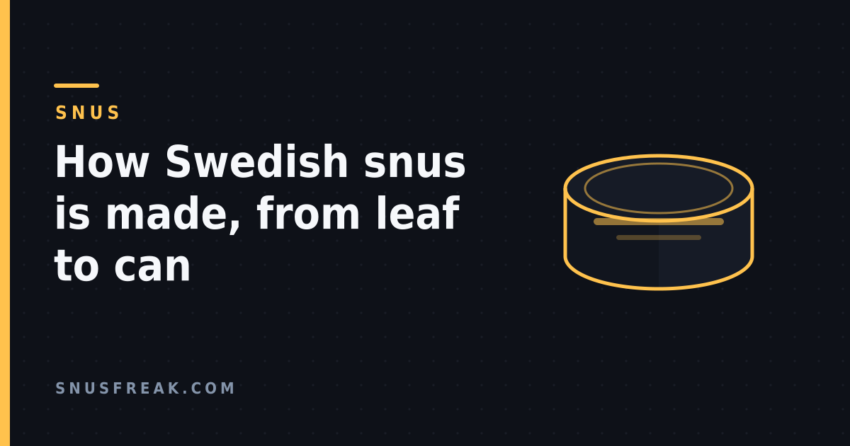 Illustration of an open snus can drawn in amber line art on a dark background