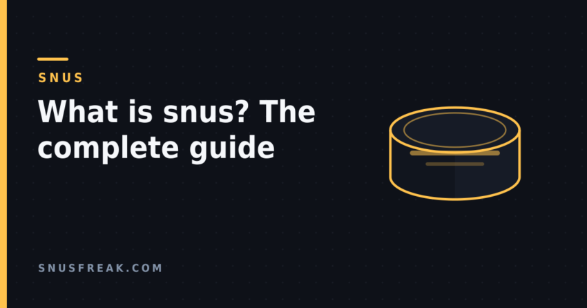 A snus can illustrated in the Snus Freak house style, beside the article title