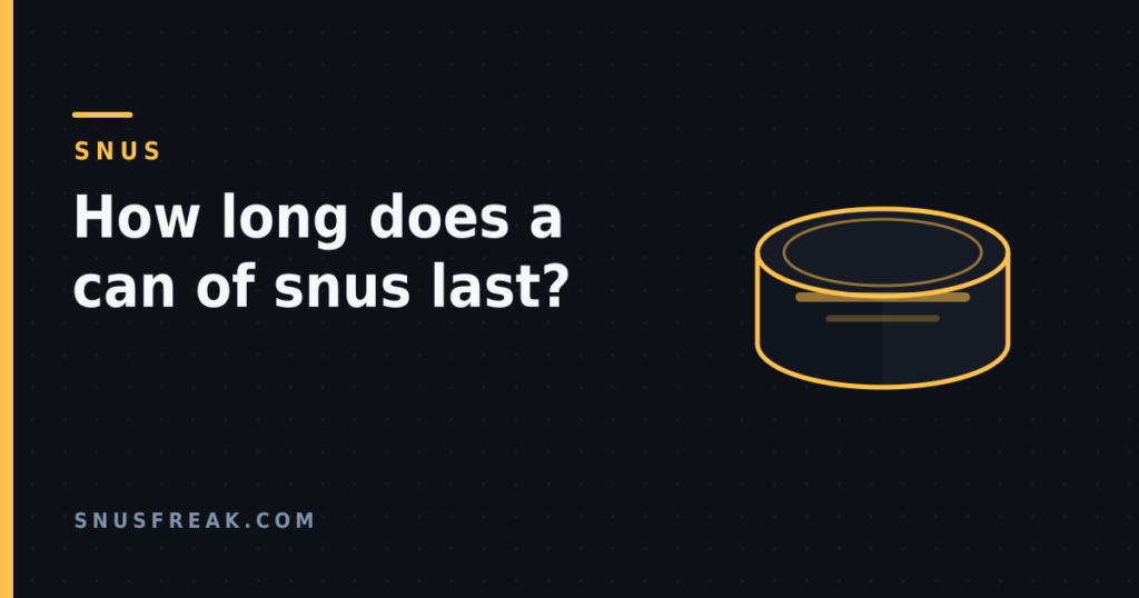 Illustration of a round snus can with its lid, drawn in the Snus Freak house style in amber line art on a dark background.