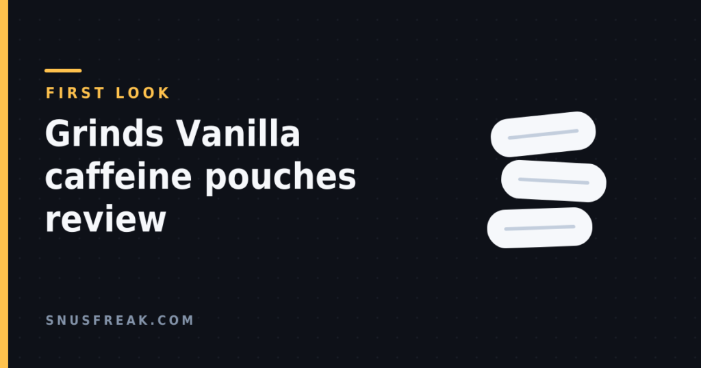 Illustration of three stacked unbranded oral pouches, representing Grinds Vanilla coffee pouches in a first look based on manufacturer specifications.