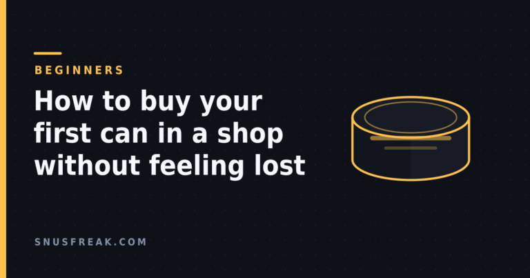 Line illustration of a plain snus can on a dark background, with the article title.