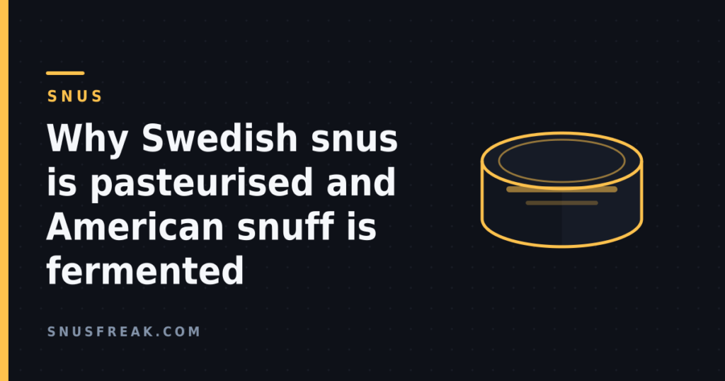 Dark graphic showing a plain round snus can outlined in amber, with the article title.