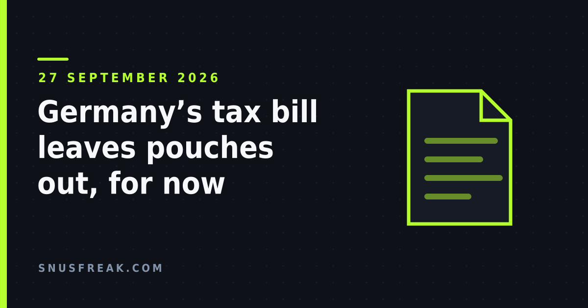 Dark title card reading: Germany’s tax bill leaves pouches out, for now, dated 27 September 2026