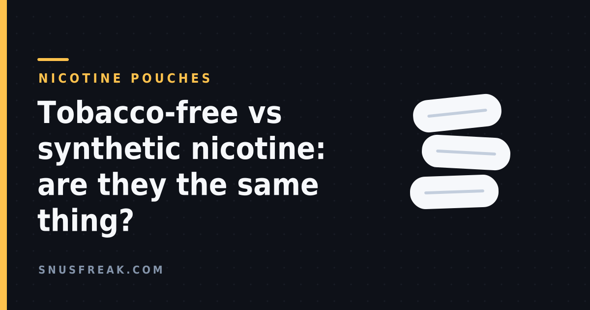 Dark graphic showing three stacked white nicotine pouches beside the article title, in the Snus Freak house style