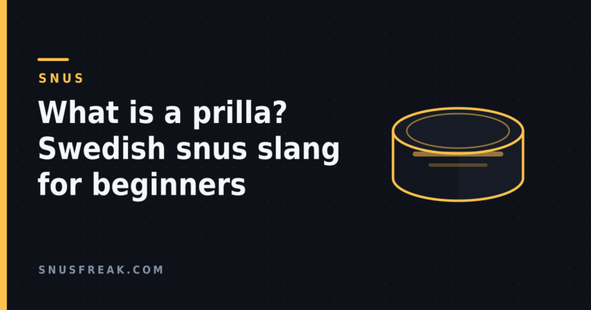 Dark graphic showing an amber outlined snus can seen from above beside the article title, in the Snus Freak house style