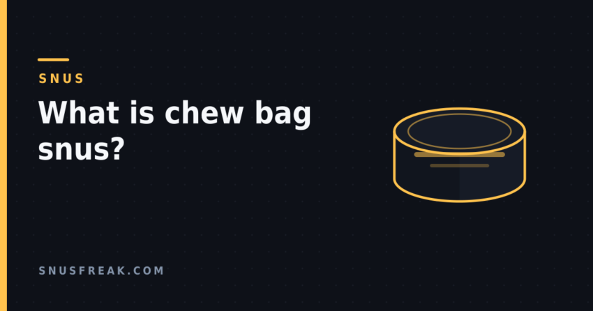 Dark title card reading "What is chew bag snus?" beside an unbranded line drawing of a round tobacco can.