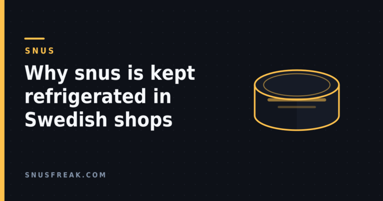 Dark graphic headed SNUS with the article title beside a line drawing of a round snus can, in the site house style.